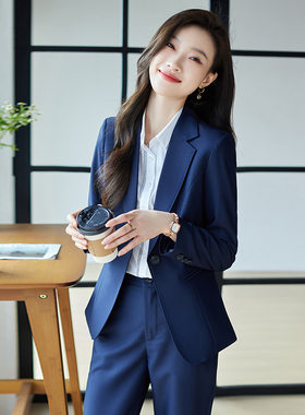藏蓝春秋小个子气质西装套装女