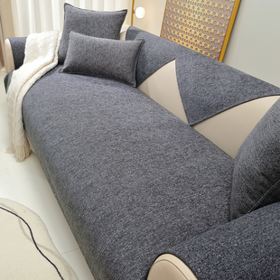 沙发垫简约现代棉麻雪尼尔灰色四季通用高密度皮沙发座垫坐垫垫子