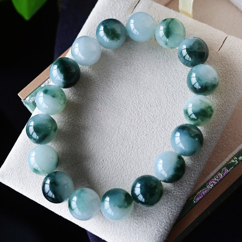 一斤钻戒 天然缅甸A货翡翠手串 冰底飘花大圆珠手串