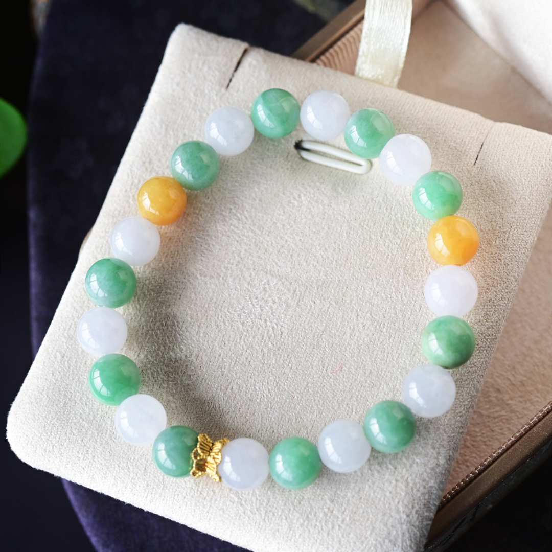 一斤钻戒 天然缅甸A货翡翠手串 圆珠手串 18k金