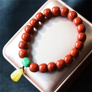 一斤钻戒 纯正柿子红老型珠串 蜜蜡莲蓬坠天然原矿无优化南红手链