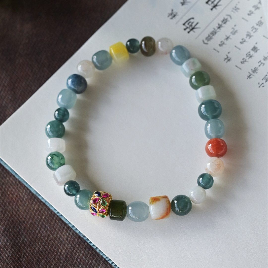 一斤钻戒 一物一图 天然A货翡翠手串 靓丽的随型多宝珠 18K金配饰,珠宝/钻石/翡翠,手链/手串,淘宝优惠券,粉丝福利购,淘宝优惠卷