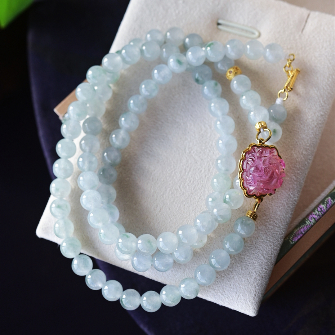 一斤钻戒 天然缅甸A货翡翠手链项链 毛衣链 碧玺手链 18k金