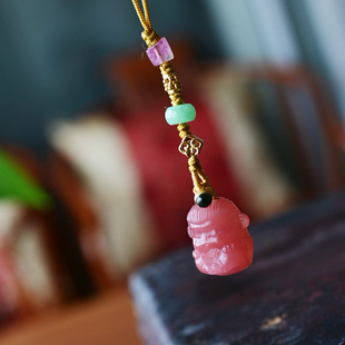 一斤钻戒 天然南红挂件 小猴子挂件 手机挂包挂 18k金翡翠