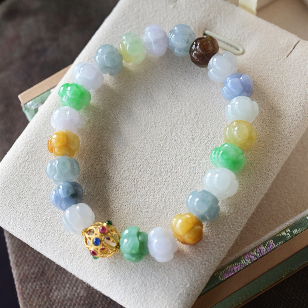 一斤钻戒 天然缅甸A货翡翠手串 翡翠花朵多宝手串 18k金,珠宝/钻石/翡翠,手链/手串,淘宝优惠券,粉丝福利购,淘宝优惠卷