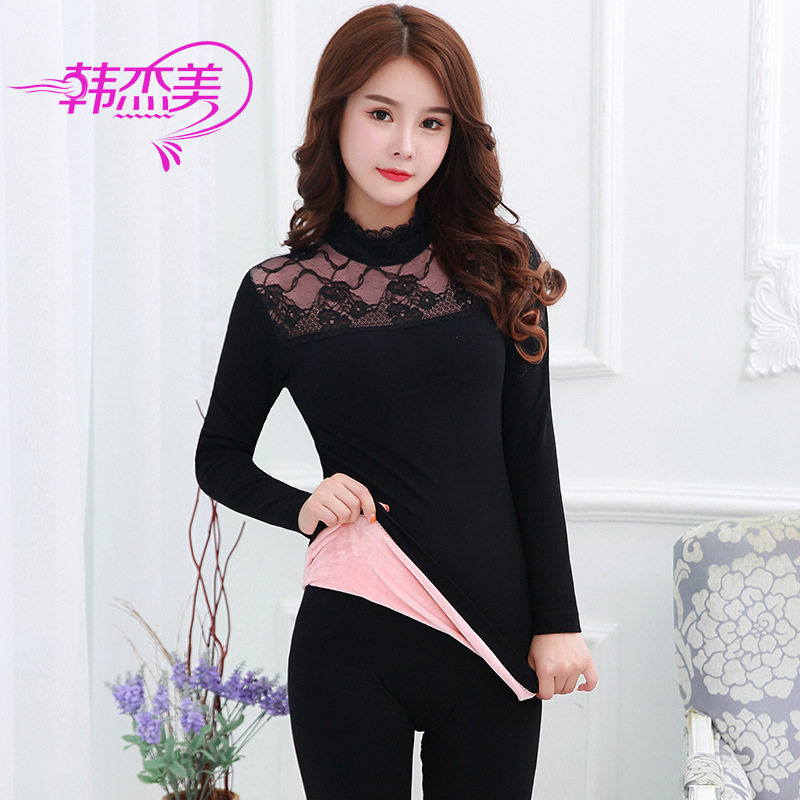 2025新款蕾丝中高领加厚加绒女保暖内衣套装秋衣秋裤8825