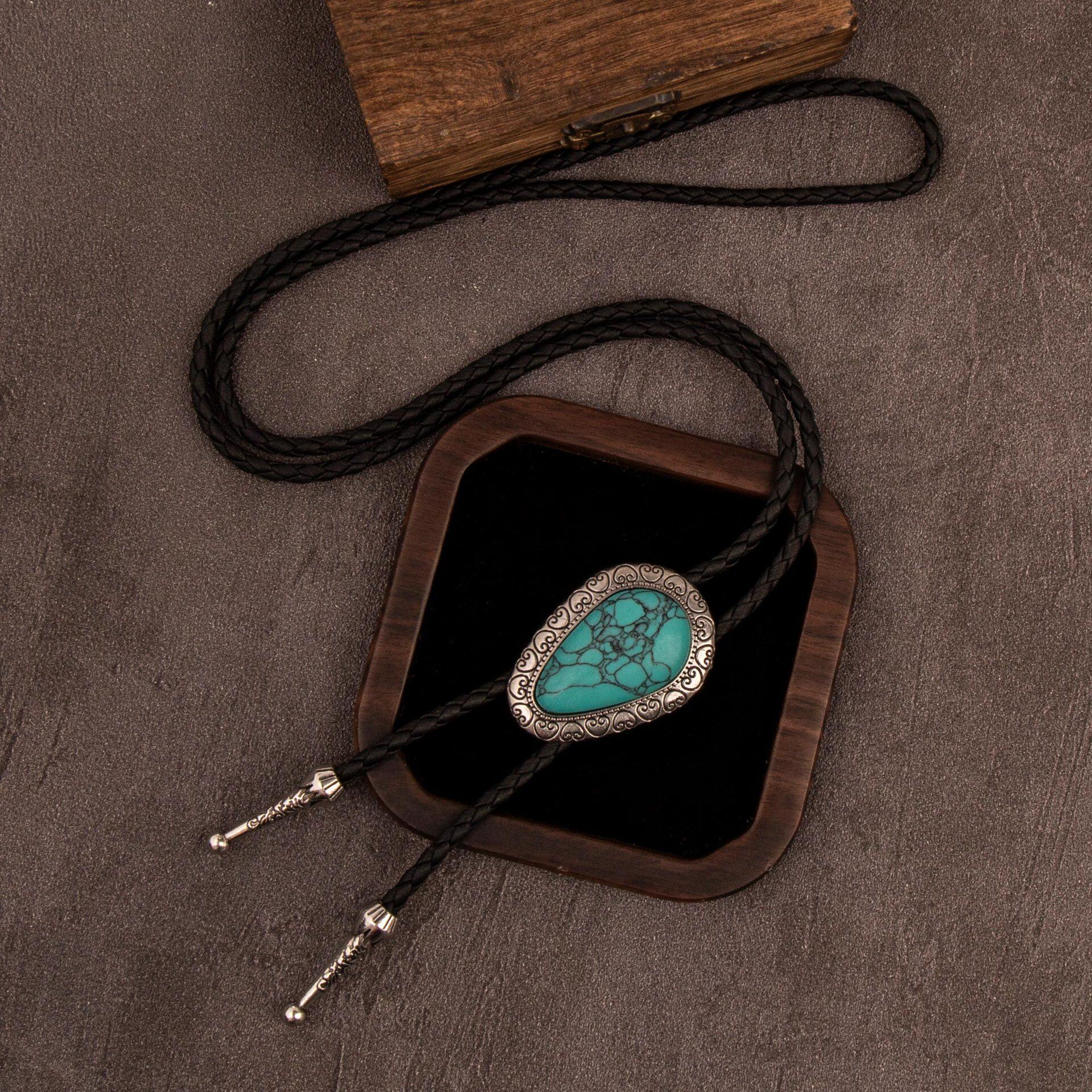 外贸跨境波洛领带复古毛衣链金属个性项链bolo tie