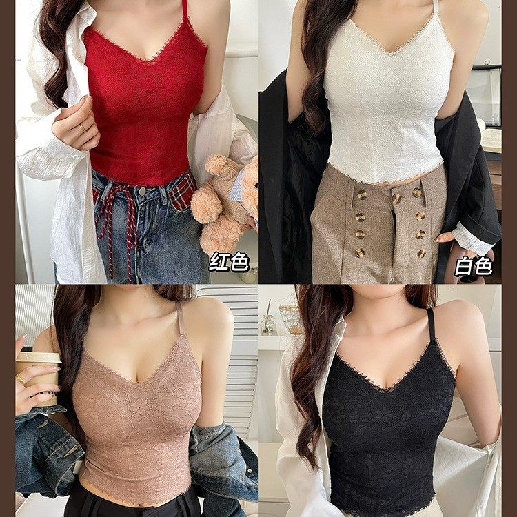 本命年红色内衣吊带背心女带胸垫外穿春秋修身内搭免穿文胸一体式