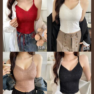 本命年红色内衣吊带背心女带胸垫外穿春秋修身内搭免穿文胸一体式