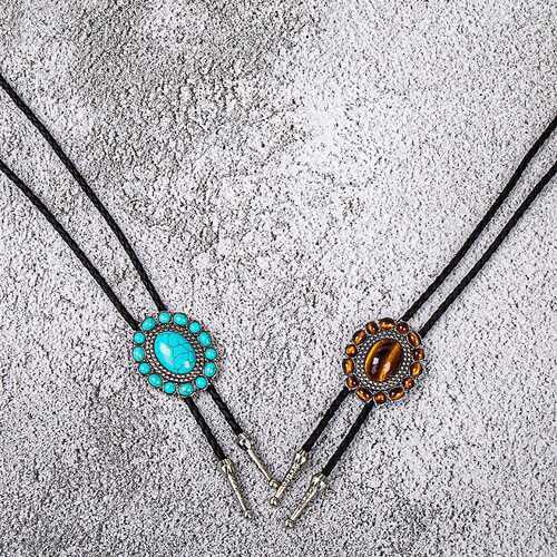 复古绿松石 & 虎眼石西部牛仔风 bolo tie 情侣款项链欧美领结