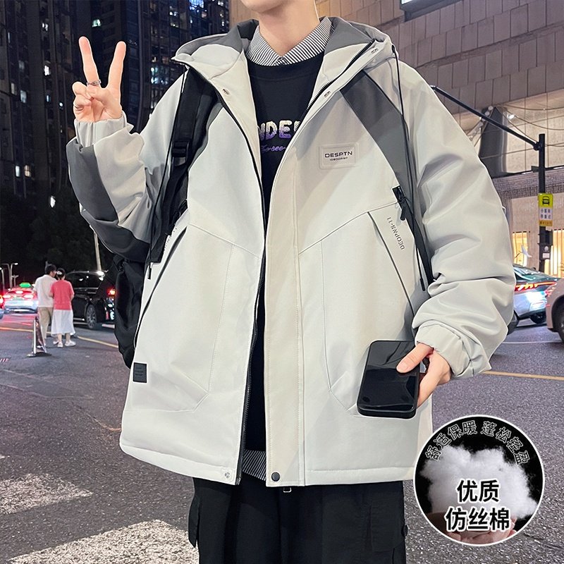 美式加棉加厚夹克男生秋冬季新款青少年保暖外套冲锋棉衣服男装士