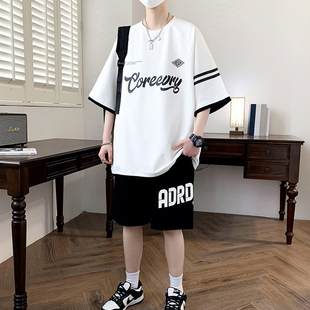 夏季新款纯棉青少年短袖t恤男孩初高中学生潮流帅气大童运动套装