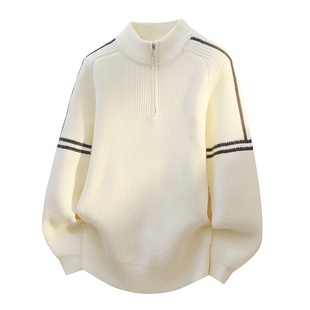 男装 初高中学生针织打底衫 潮 新款 半拉链立领毛衣男生青少年秋冬季