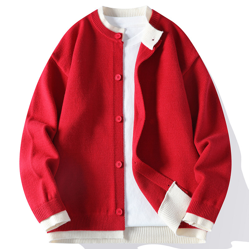 假两件开衫针织外套男生秋冬季新款青少年学生休闲加厚毛衣男装士