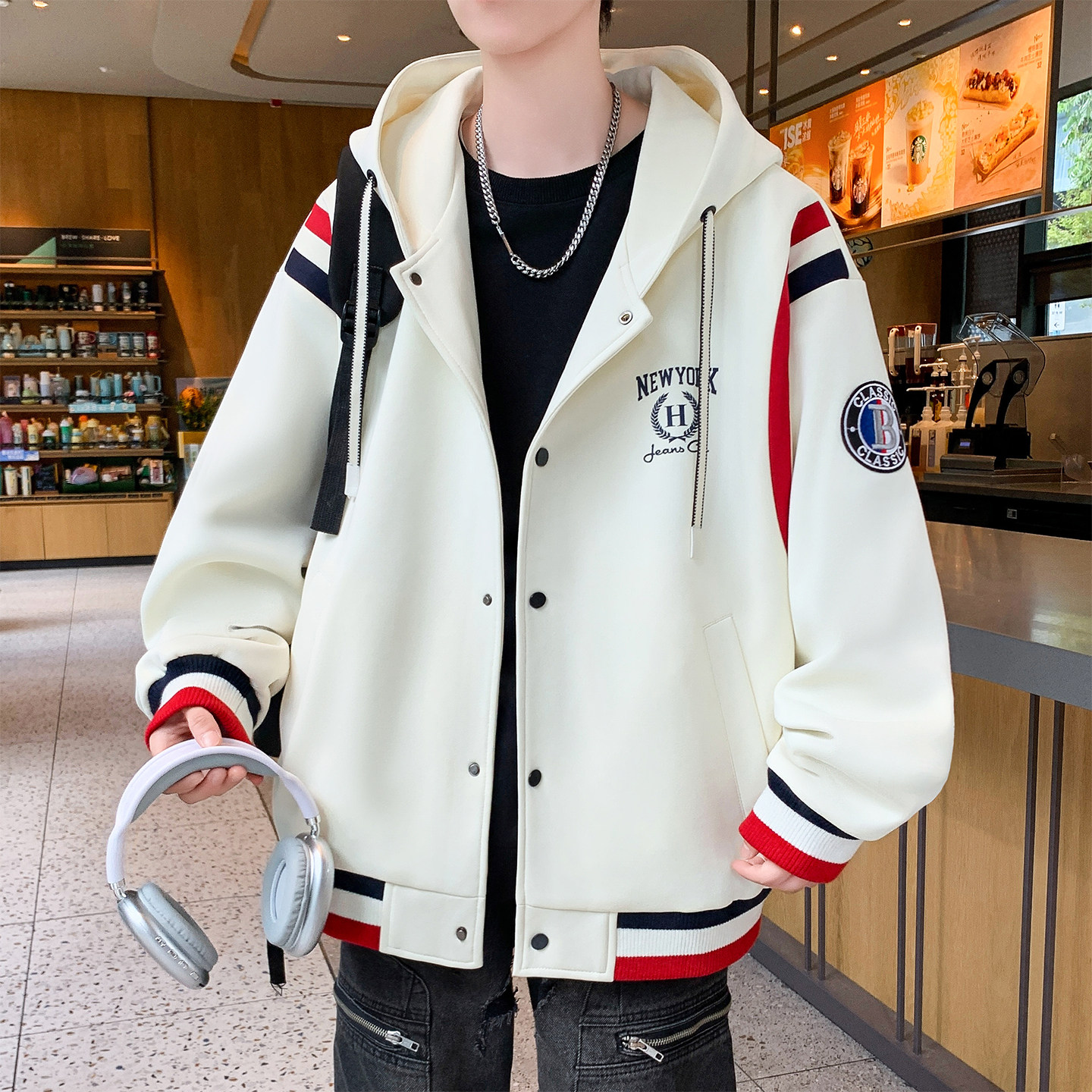 外套男孩春秋季新款初高中学生开衫大童宽松棒球服夹克青少年潮牌