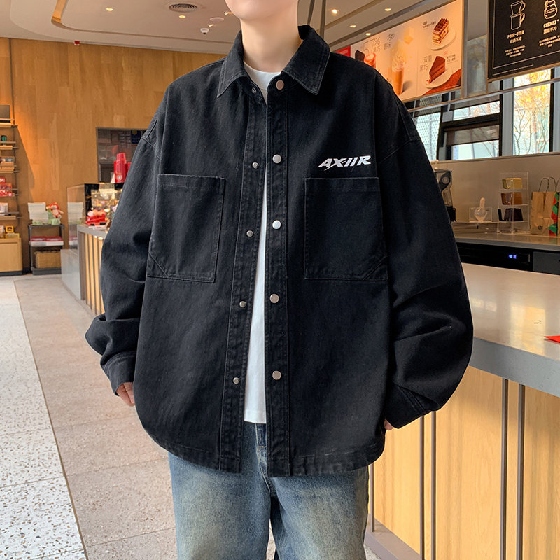 青少年牛仔外套男生帅气春秋季新款初高中学生衬衫夹克男装上衣潮