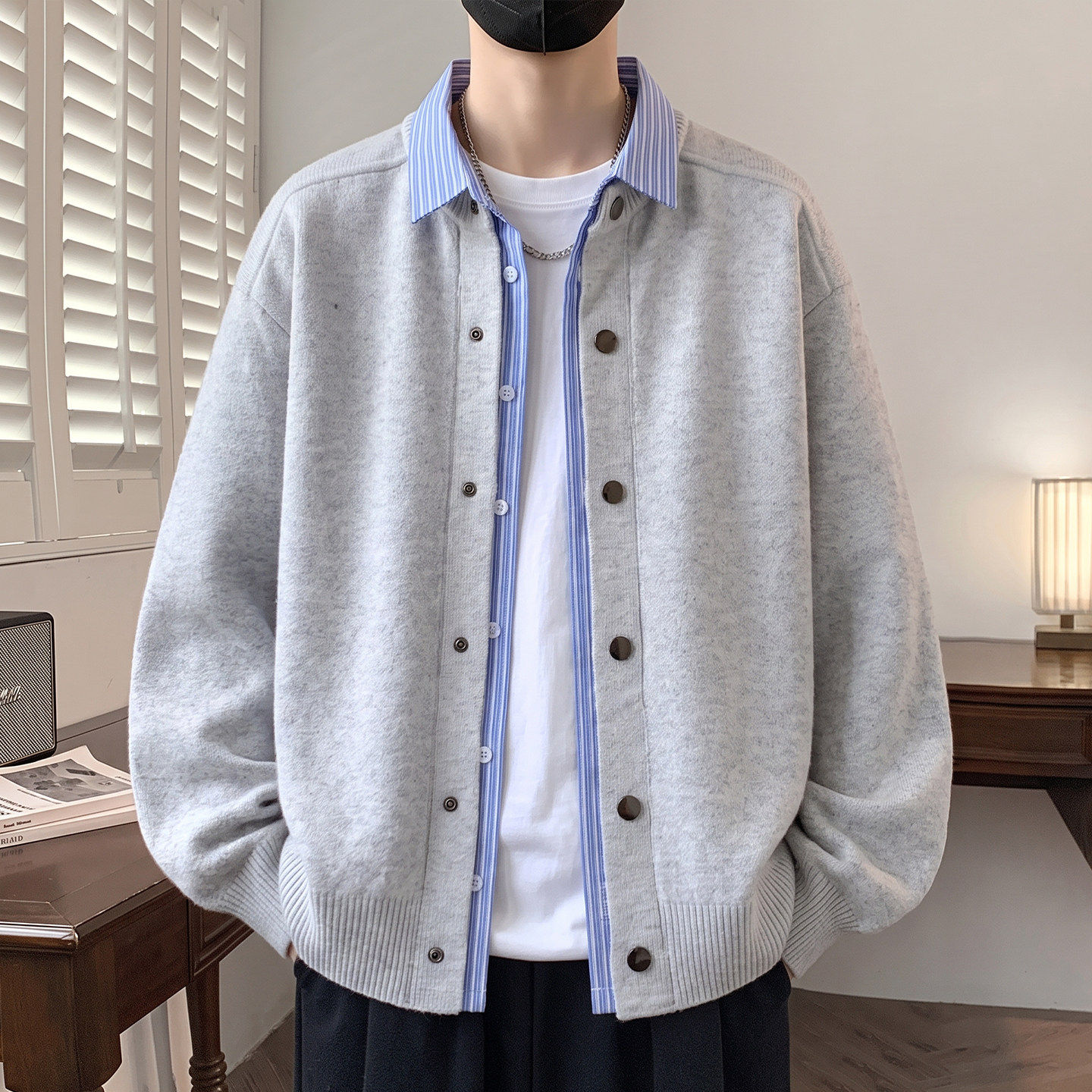 加厚保暖开衫毛衣宽松男装夹克潮