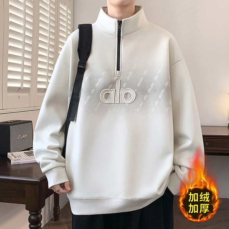 半高领卫衣男生秋冬季新款青少年加绒加厚上衣长袖t恤男装打底衫