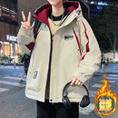 青少年宽松冲锋衣 加绒加厚大学生连帽夹克男装 外套男生秋冬季 新款