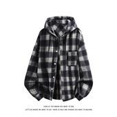 初中高中学生连帽外套青少年潮流衬衣服男装 格子衬衫 男生春秋季 士