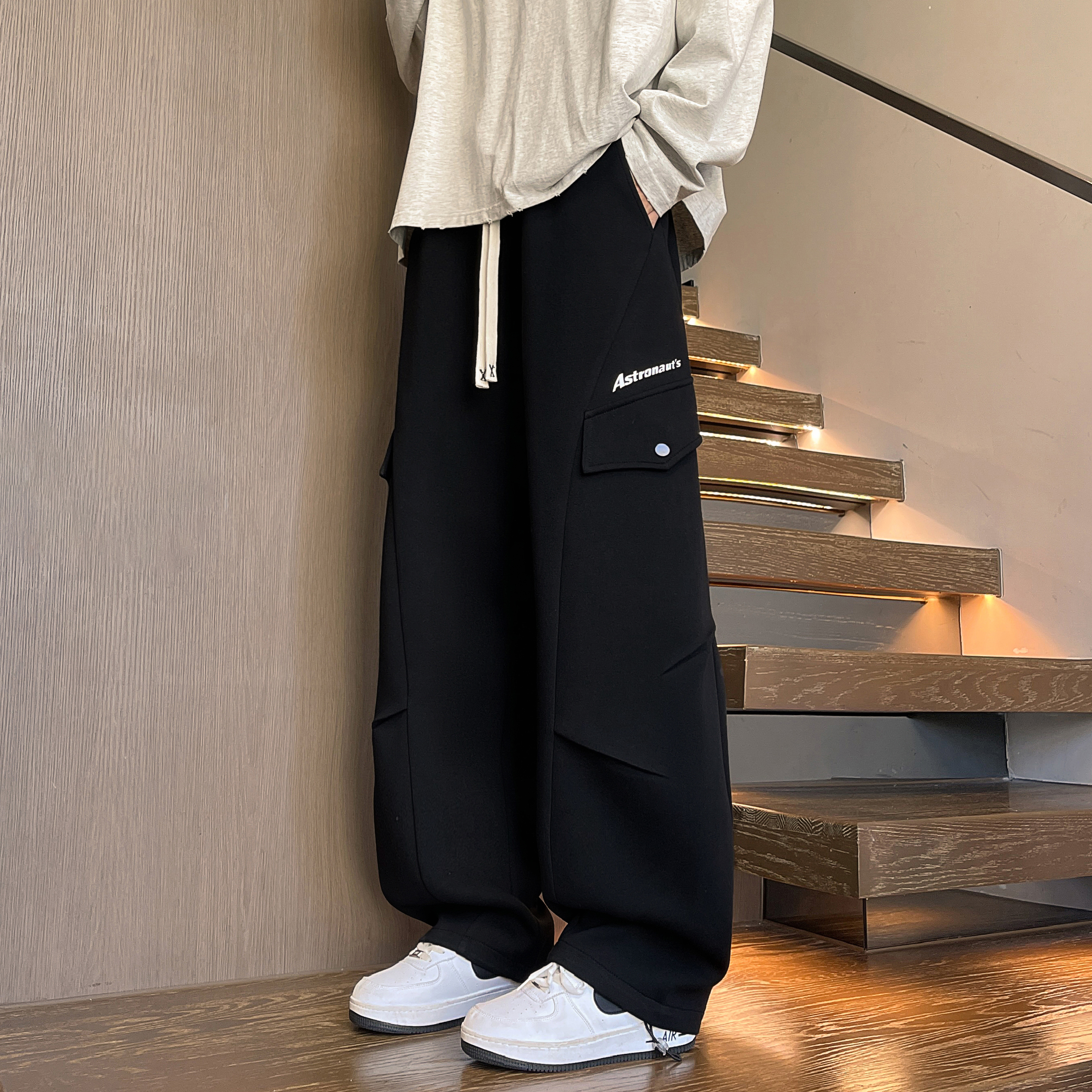 美式长裤子男生春秋季新款学生青少年直筒宽松运动工装休闲裤男装