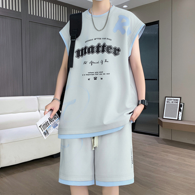 凉感透气夏季背心无袖T恤套装潮