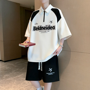 两件套装 青少年短袖 初高中学生大童冰丝夏装 t恤新款 潮 男孩polo衫