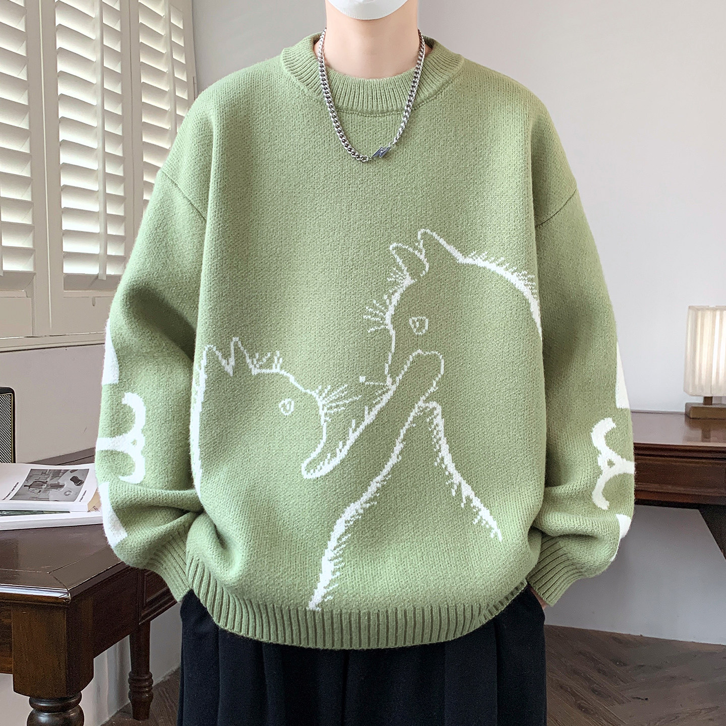 圆领毛衣男孩秋冬季新款加厚初高中学生青少年大童打底针织衫潮流