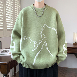 圆领毛衣男孩秋冬季新款加厚初高中学生青少年大童打底针织衫潮流