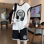 夏季 潮 t恤男孩青少年初中学生冰丝背心休闲大童运动套装 新款 无袖