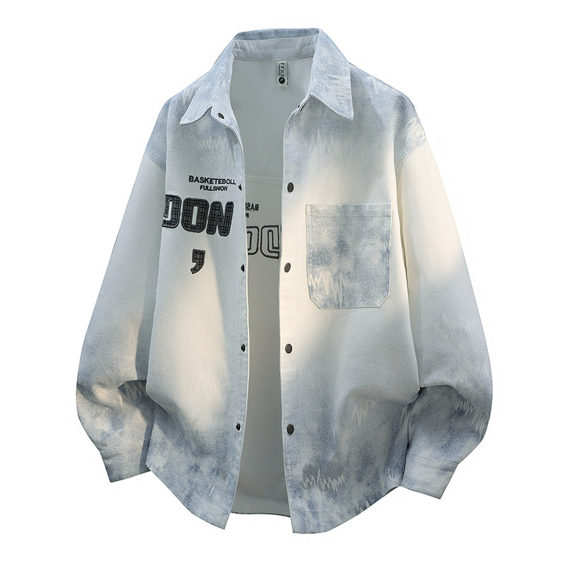 扎染牛仔外套男孩春秋季新款青少年帅气初高中学生衬衫夹克男装士