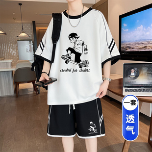 青少年冰丝速干短袖t恤男生夏季2026新款高初中生大童篮球服套装