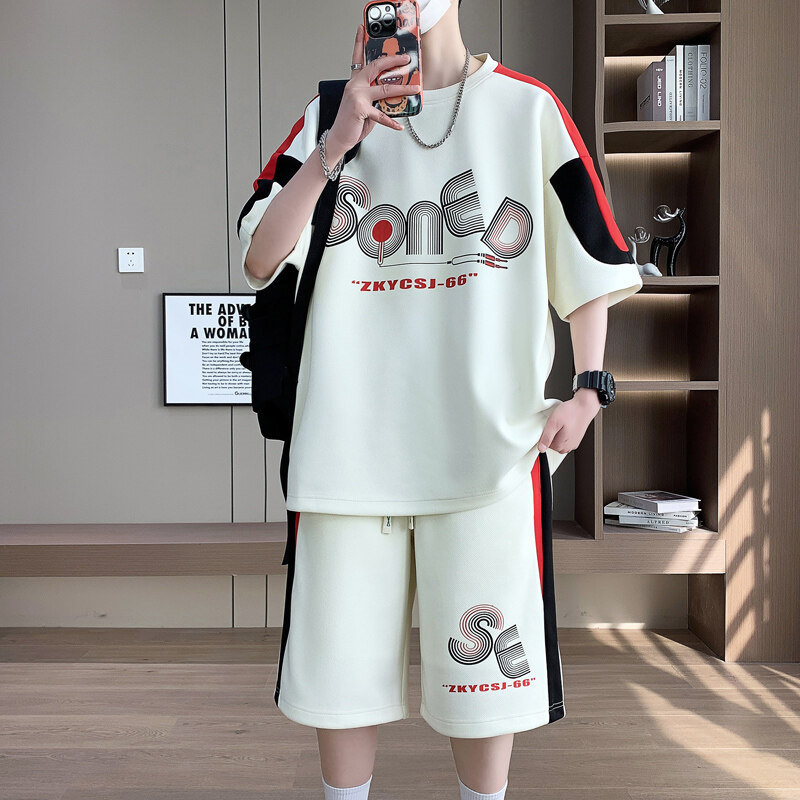 冰丝短袖t恤男孩青少年夏季新款中学生短裤套装大童运动篮球衣服