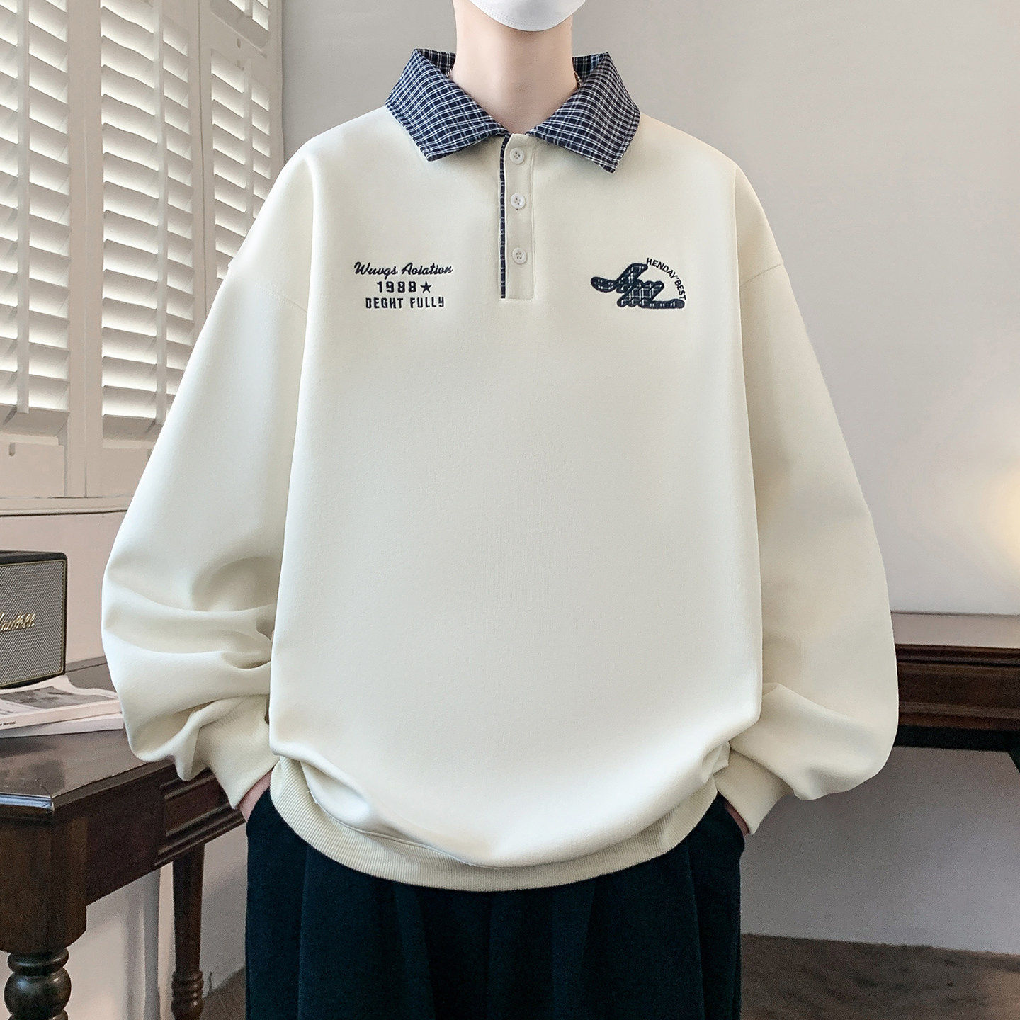 polo衫翻领卫衣男生春秋季新款初高中学生青少年大童上衣服男装潮