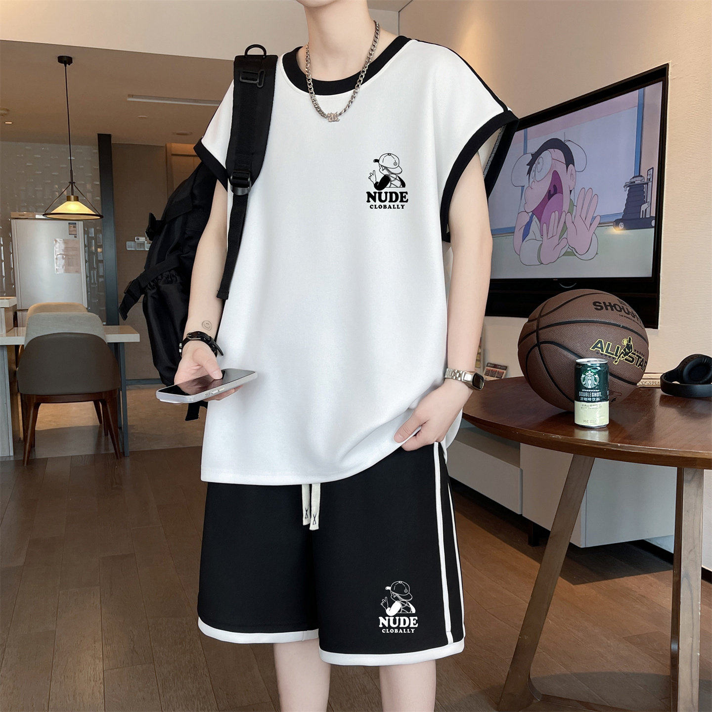 背心短裤套装男生夏季青少年大童初高中学生无袖t恤运动篮球衣服
