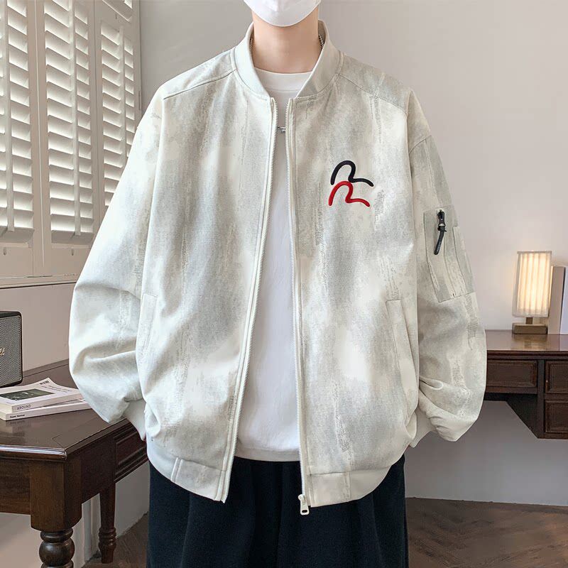 美式复古棒球服外套男春秋季新款可拆卸连帽夹克潮牌宽松刺绣褂子
