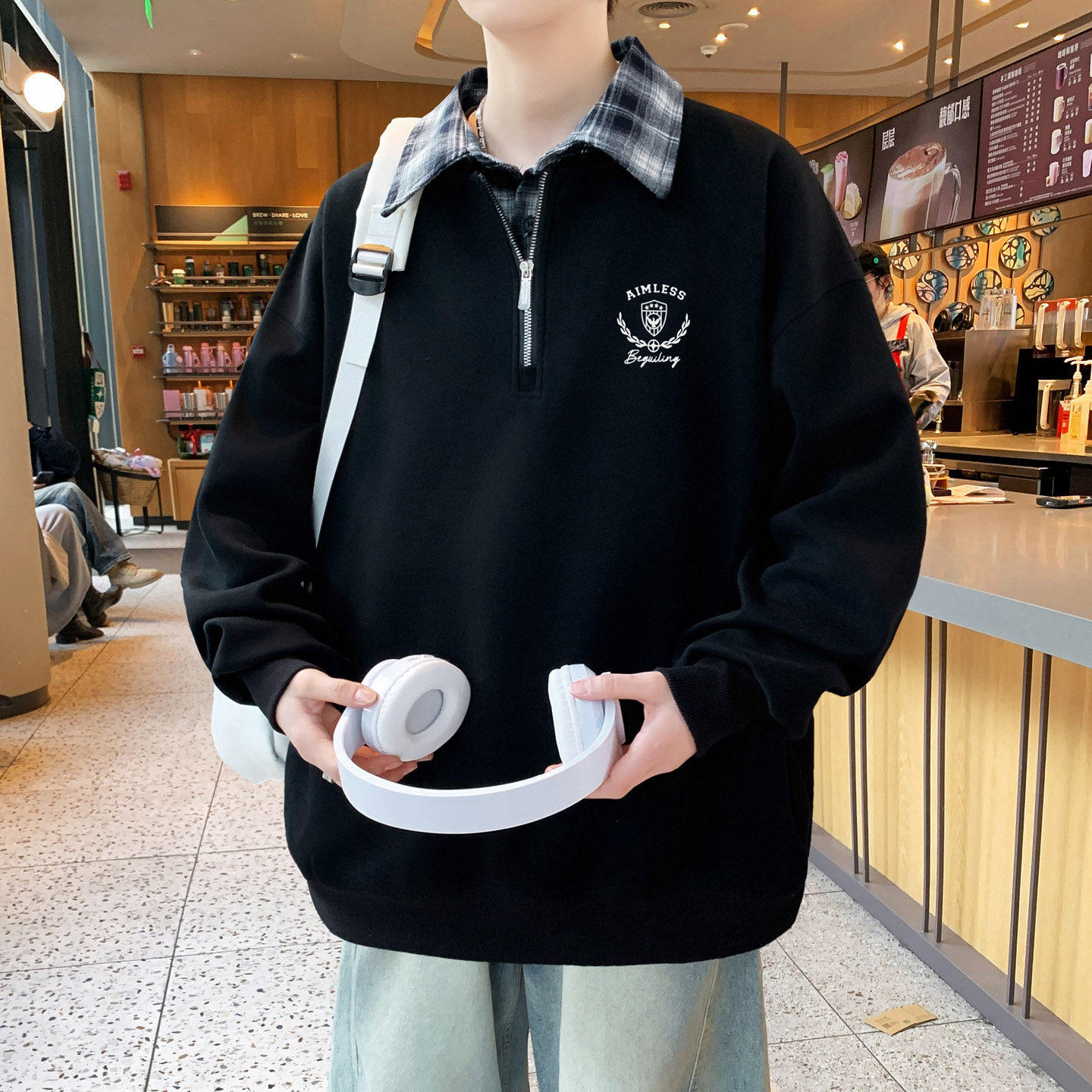 假两件polo衫春秋季新款青少年半拉链卫衣男生初中学生大童上衣服