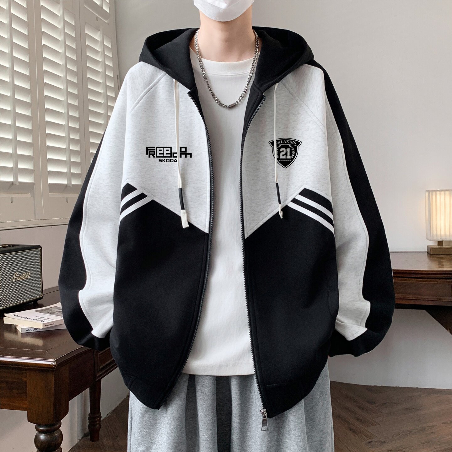 连帽开衫卫衣男孩春秋季新款宽松休闲青少年上衣服夹克外套男装潮
