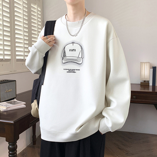 t恤男装 美式 初高中学生青少年圆领宽松长袖 新款 潮 卫衣男生春秋季