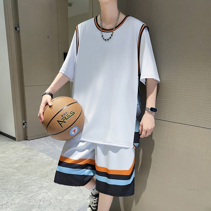 冰丝短袖t恤男孩夏季新款青少年中学生速干套装大童运动篮球衣服