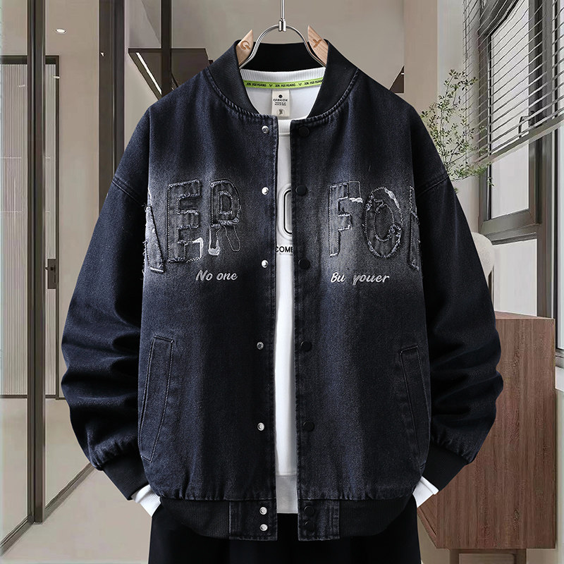 春秋季新款美式牛仔夹克男生青少年休闲棒球服外套男装士宽松潮流