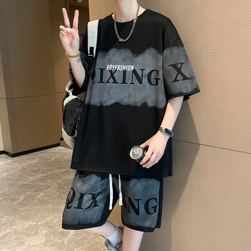 夏季新款冰丝短袖t恤男孩青少年中学生大童运动篮球衣服短裤套装