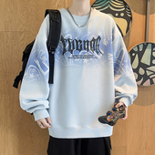 新款 宽松卫衣男孩圆领春秋季 长袖 t恤男装 美式 青少年打底衫 落肩袖