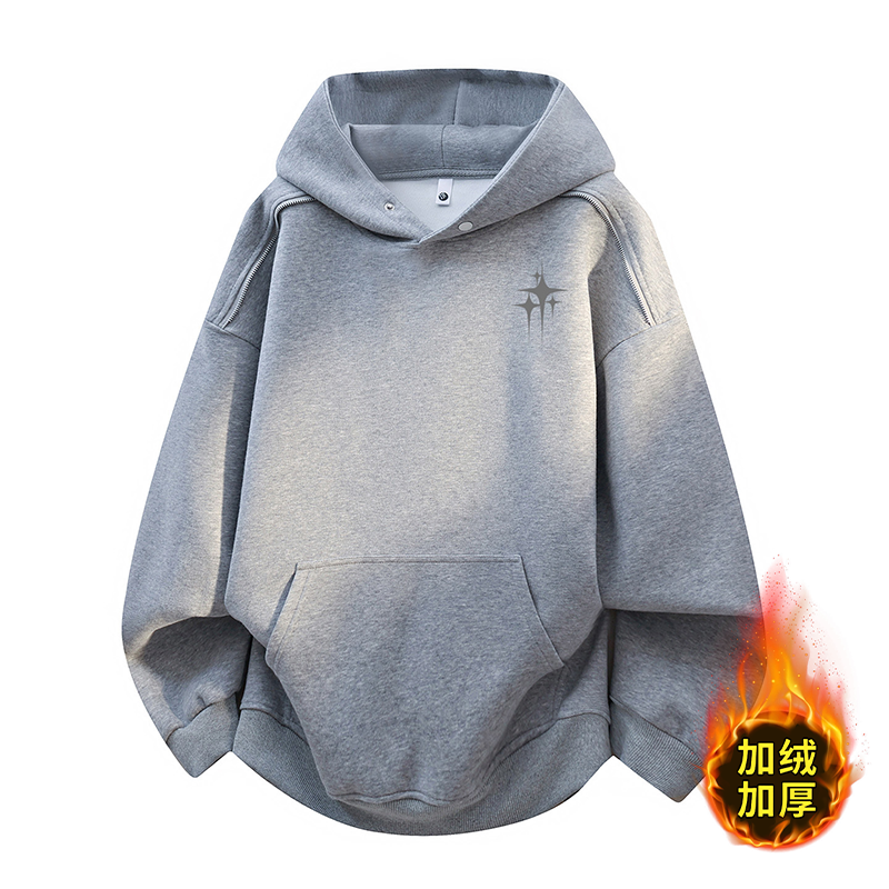 秋冬季新款男孩初高中学生加绒加厚卫衣青少年大童长袖t恤上衣服