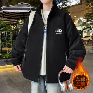 秋冬季新款摇粒绒外套男生大学生加棉加厚青少年保暖棉衣服男装士