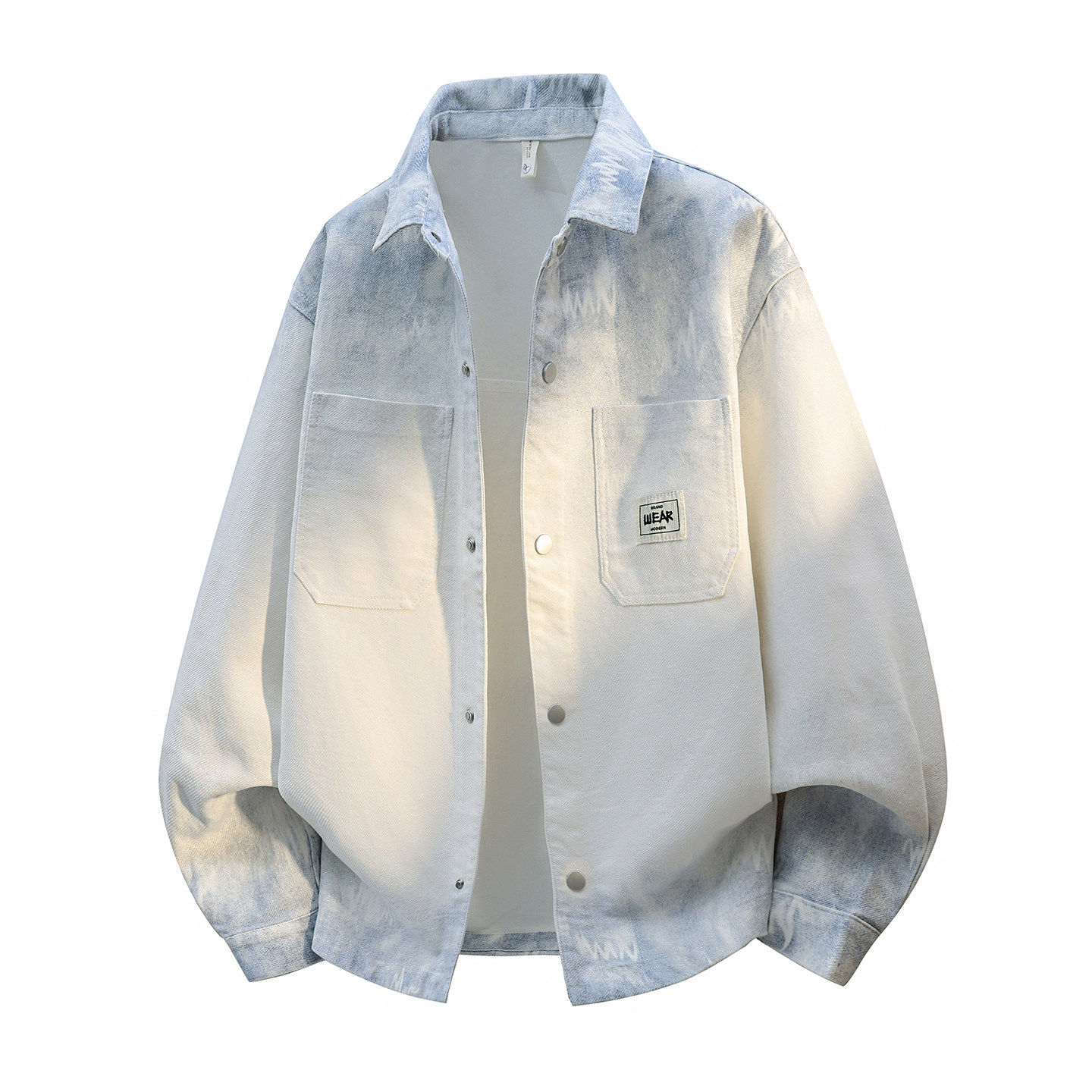 春秋季新款渐变牛仔衬衫男生开衫美式翻领潮流外套夹克男装衬衣服