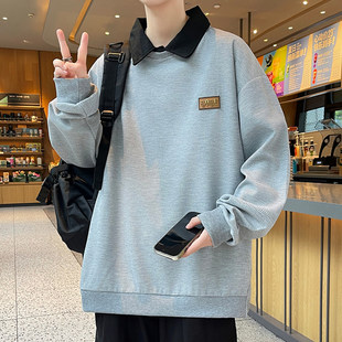 polo领假两件卫衣男生春秋季新款青少年学生上衣服长袖t恤男装士