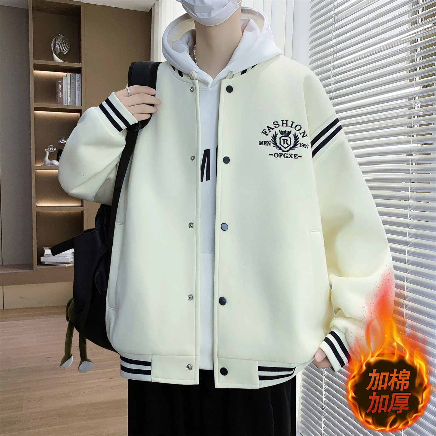 秋冬季新款棒球服外套男生青少年潮流加棉加厚初高中学生夹克男装