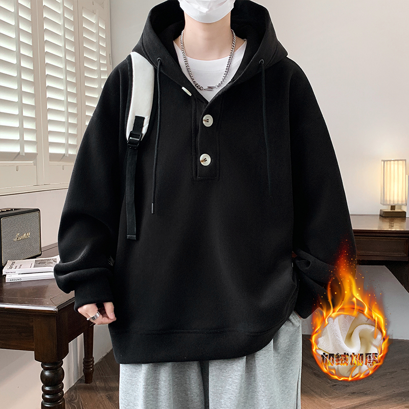 连帽卫衣男孩秋冬季新款加绒加厚学生青少年长袖t恤男装大童潮牌