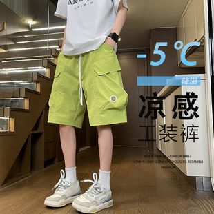 男孩學生工裝 運動褲 新薄款 青少年大童五分褲 子潮 冰絲速干短褲 夏季